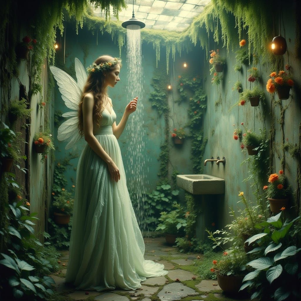 Fairy in Garden Shower with Sunlight, Digital Painting