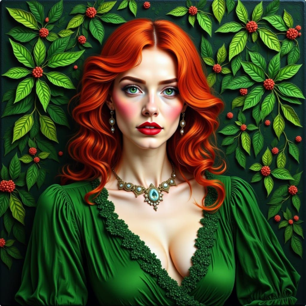 Woman in Green Velvet Dress with Dotty Sequins