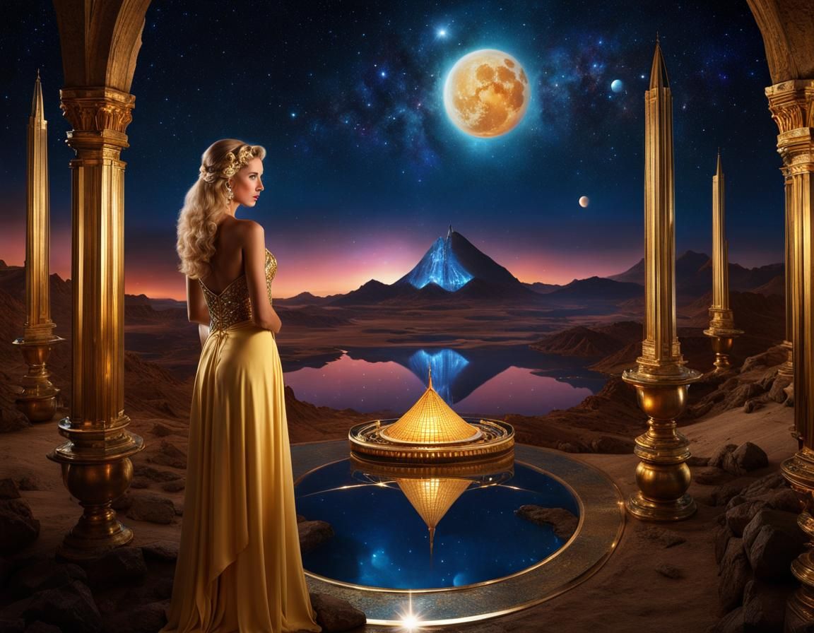 Surreal Vulcan City at Night with Desert Setting