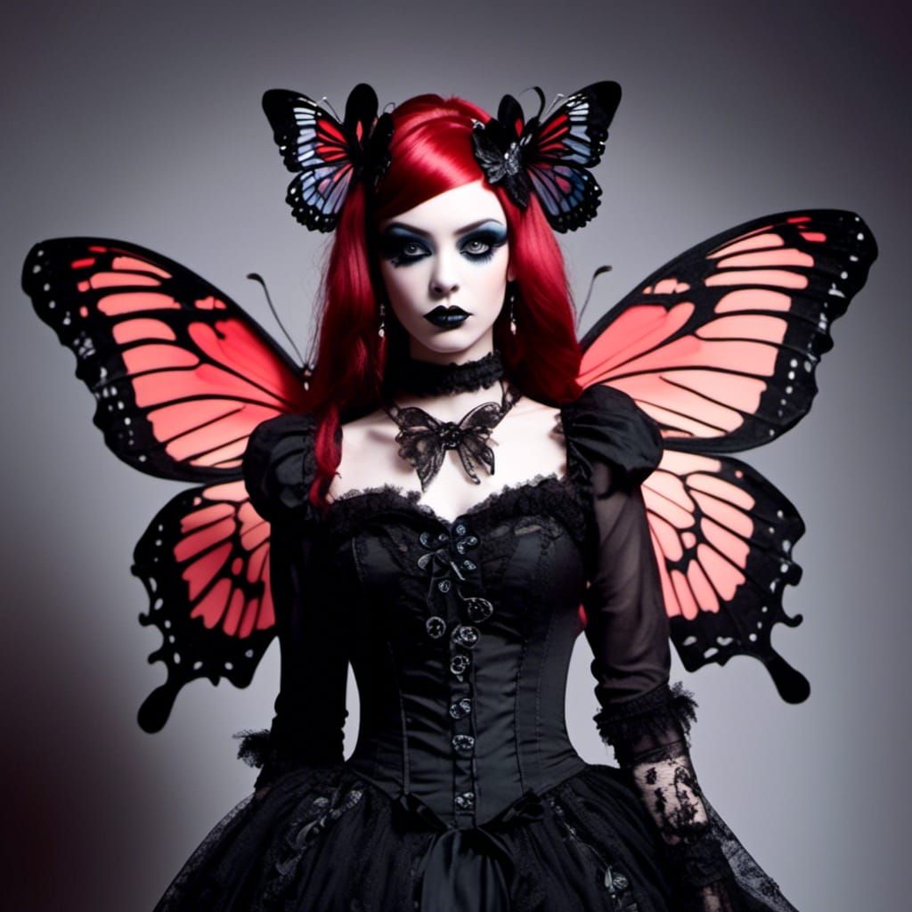 Gothic Butterfly Burlesque with Red Hair