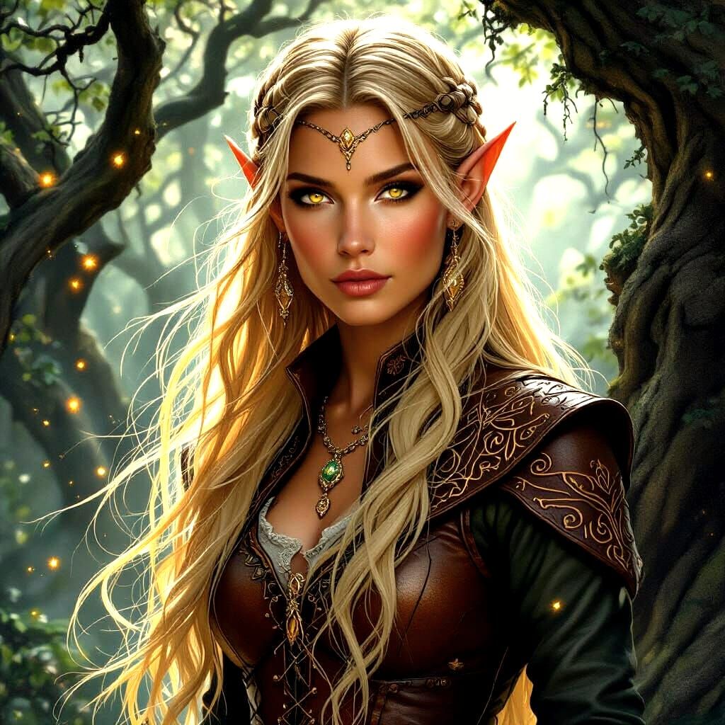 Wood Elf Woman in Ancient Forest