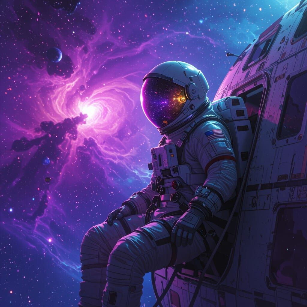 Astronaut Adrift Among Nebulae in Cinematic Style