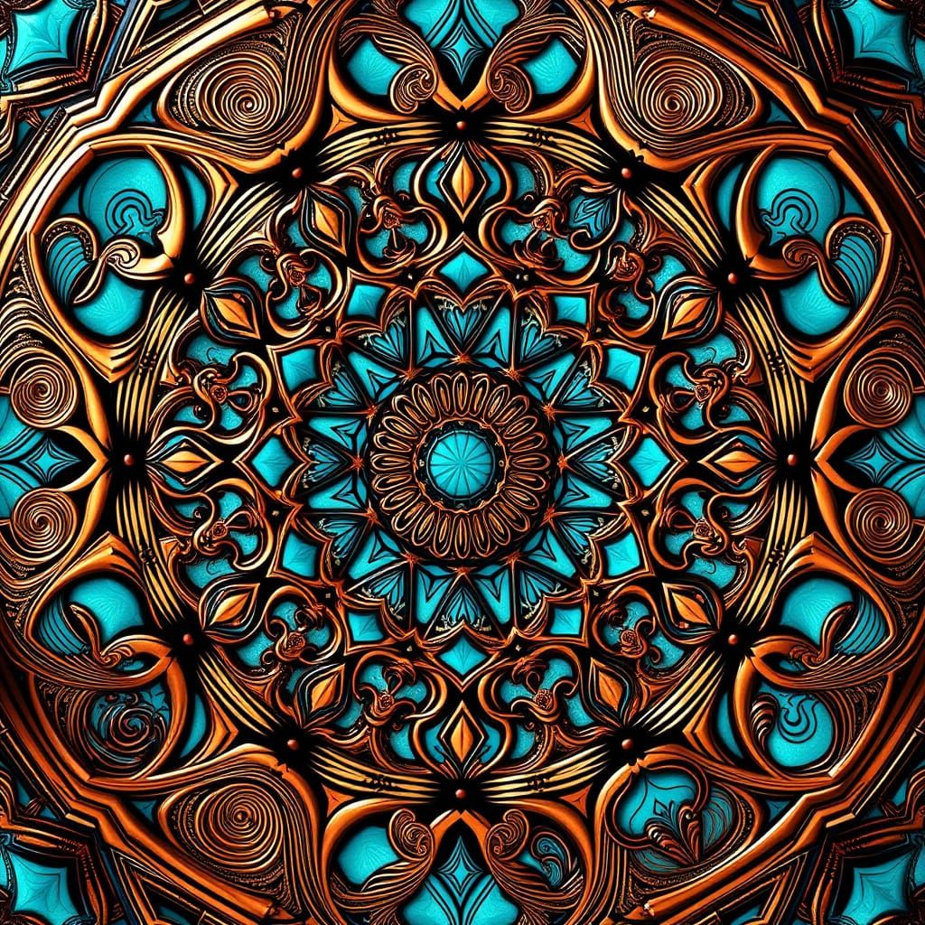 Mandalas of Metallic Copper and Turquoise Stained Glass