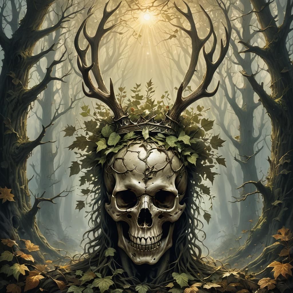 Illuminated Skull with Antlers and Crown