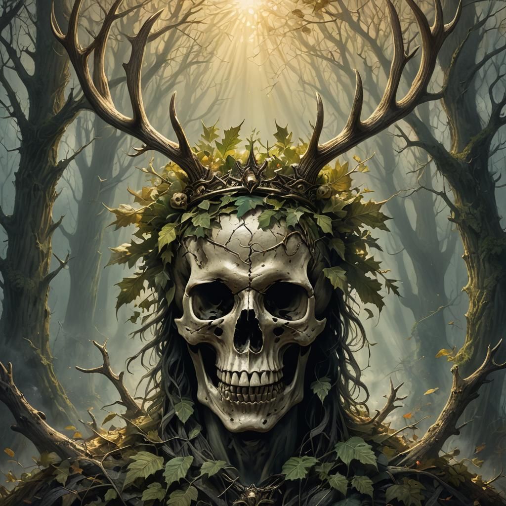 Illuminated Skull with Antlers and Crown