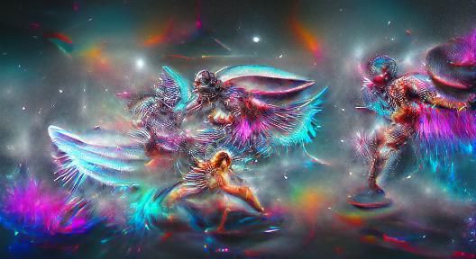Angels and Demons Clash: Holographic Astral Illustration