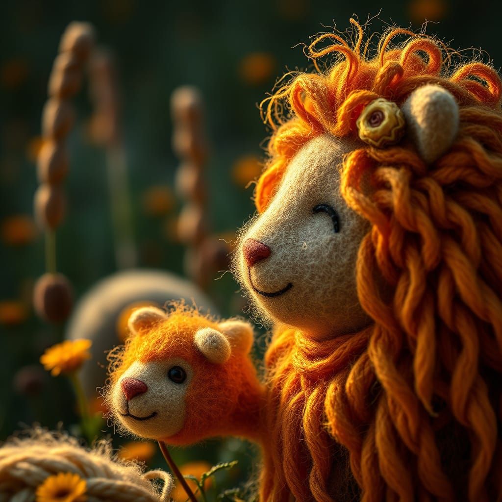 Felted Wool Summer Scene with Intricate Details