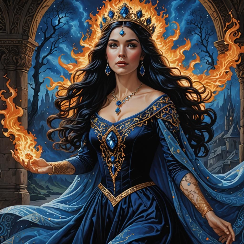 Sorceress in Renaissance Gown, Oil Painting Style
