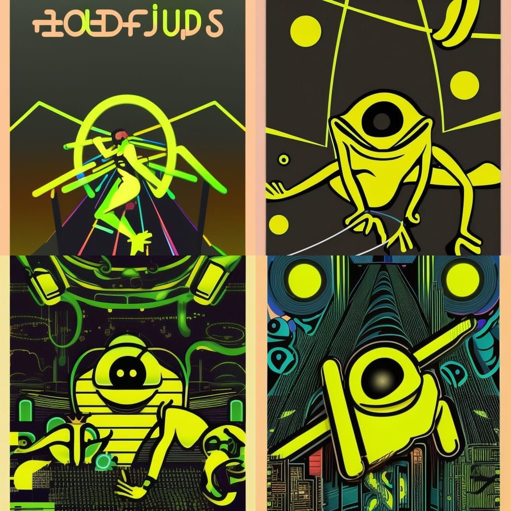 Pop Art Frogs in Retro Synthwave Style