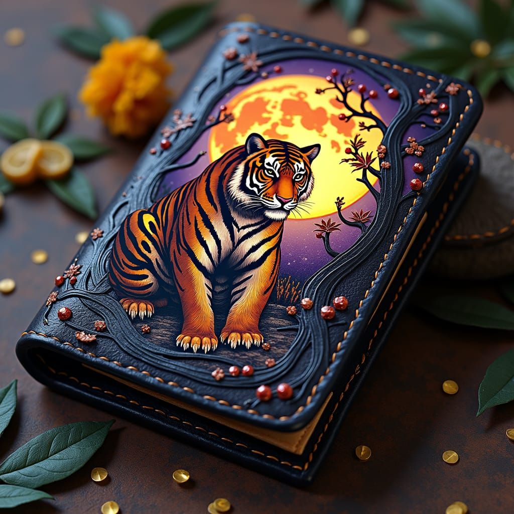 Tiger in Fairy Forest Leather Wallet