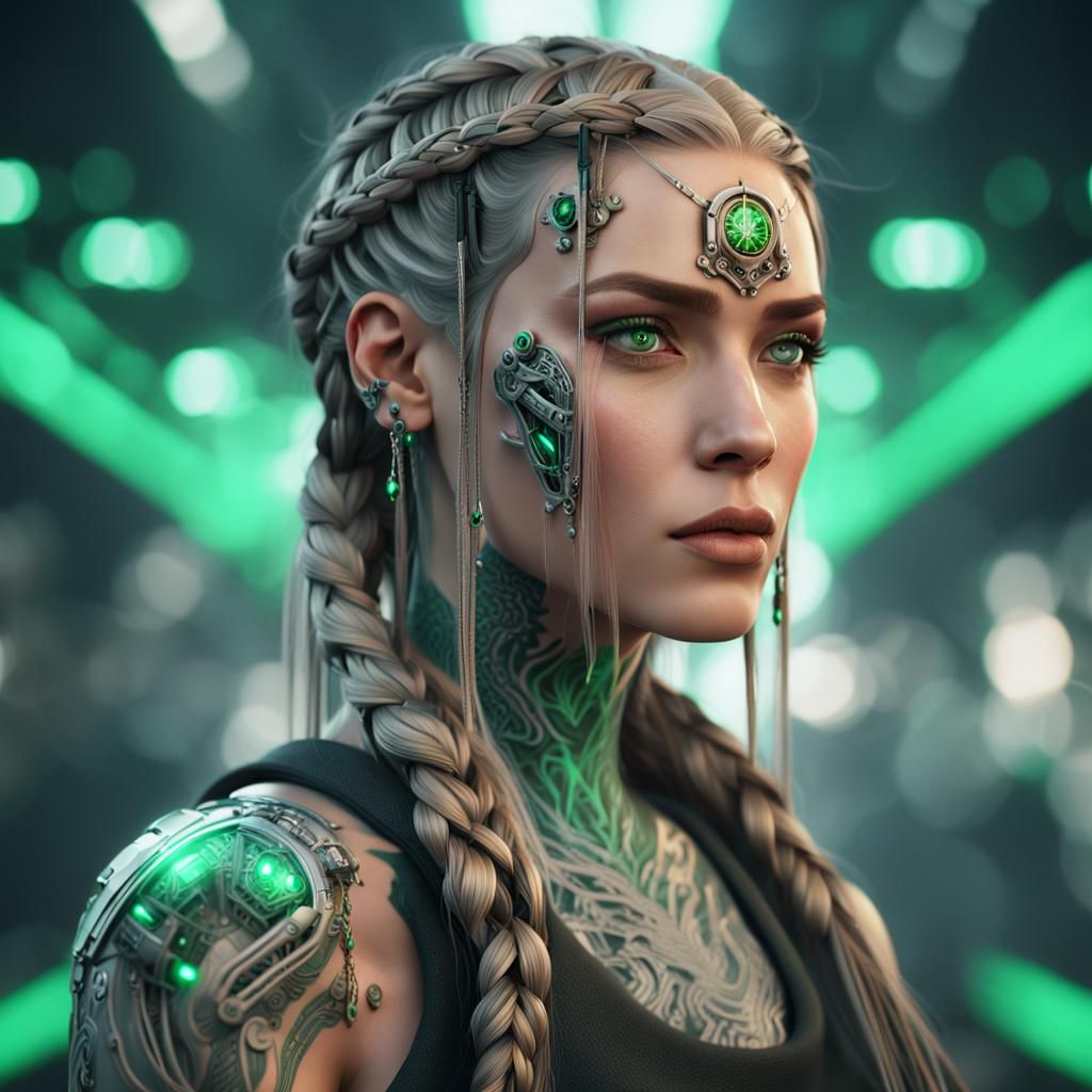 Ethereal Nordic Cyborg Woman with Braided Hair