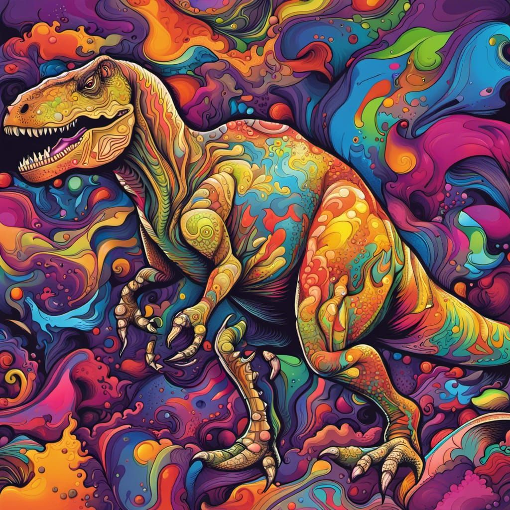 Colorful Abstract Tyrannosaurus in Graffiti Art Style