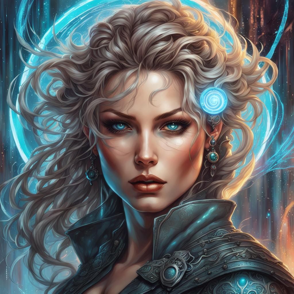 Oracle Woman in Cyberpunk Style, Digital Art