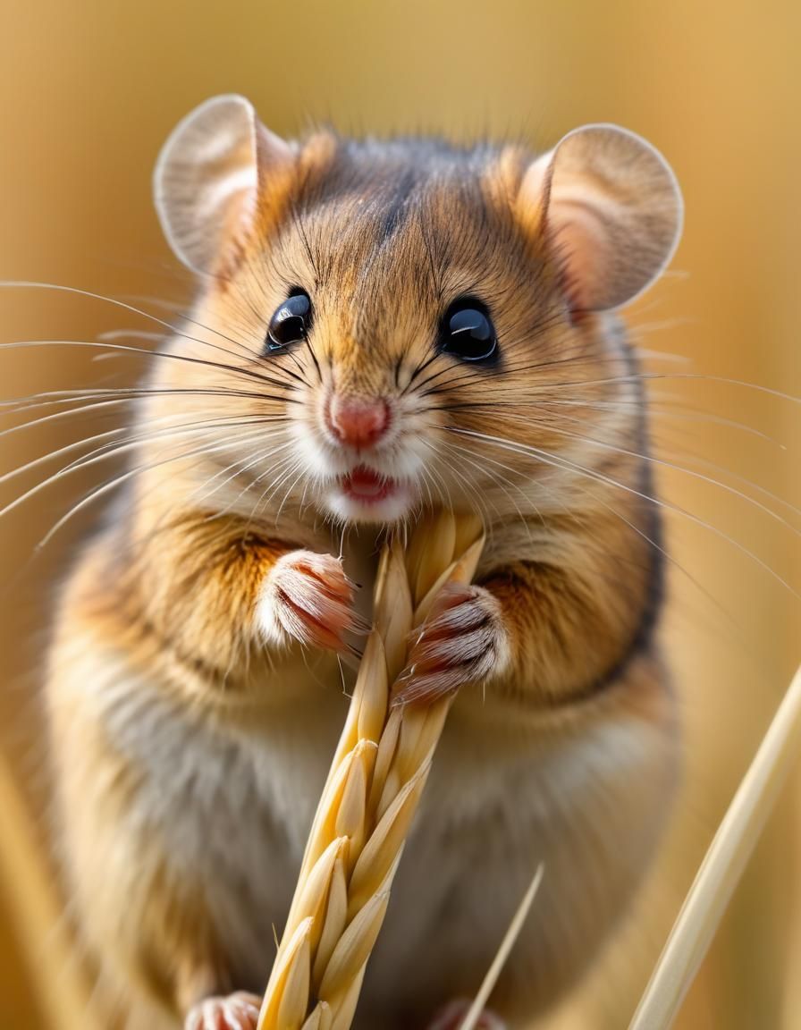 Dormouse on Wheat Stalk: Close-up Autumn Photo