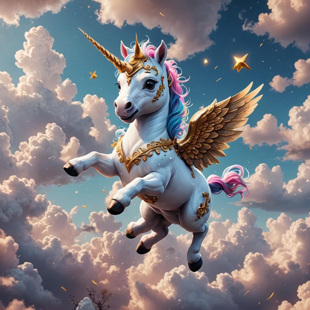 Cute Baby Unicorn Flying: Fantasy Concept Art