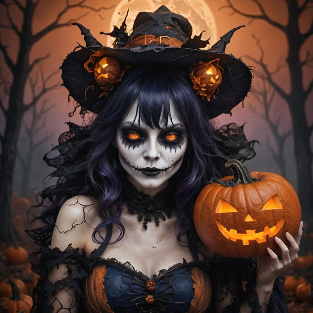 Eerie Ghostly Figure with Jack-o-Lantern in Surreal Style