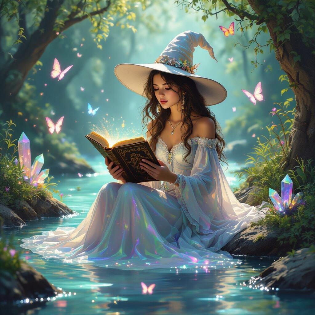 Enchanted Forest Sorceress Reading Grimoire