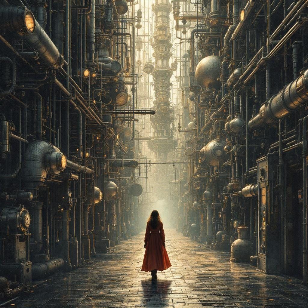 Victorian Technical Illustration with Engraved Mechanical El...