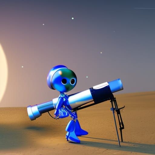 Robot Gazing at the Moon: 3D Digital Art