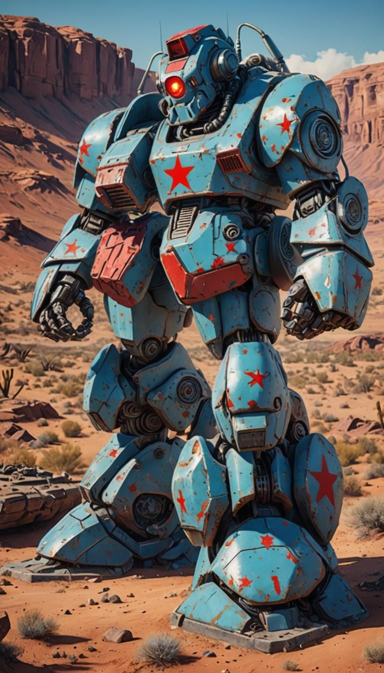 1980s Soviet War Robot in Desert Landscape