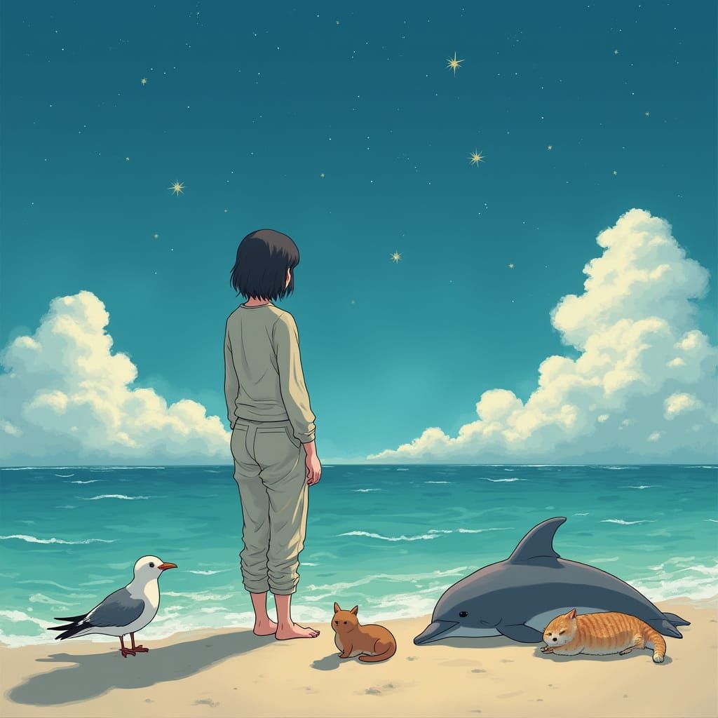 Serene Beach Scene with Gentle Creatures