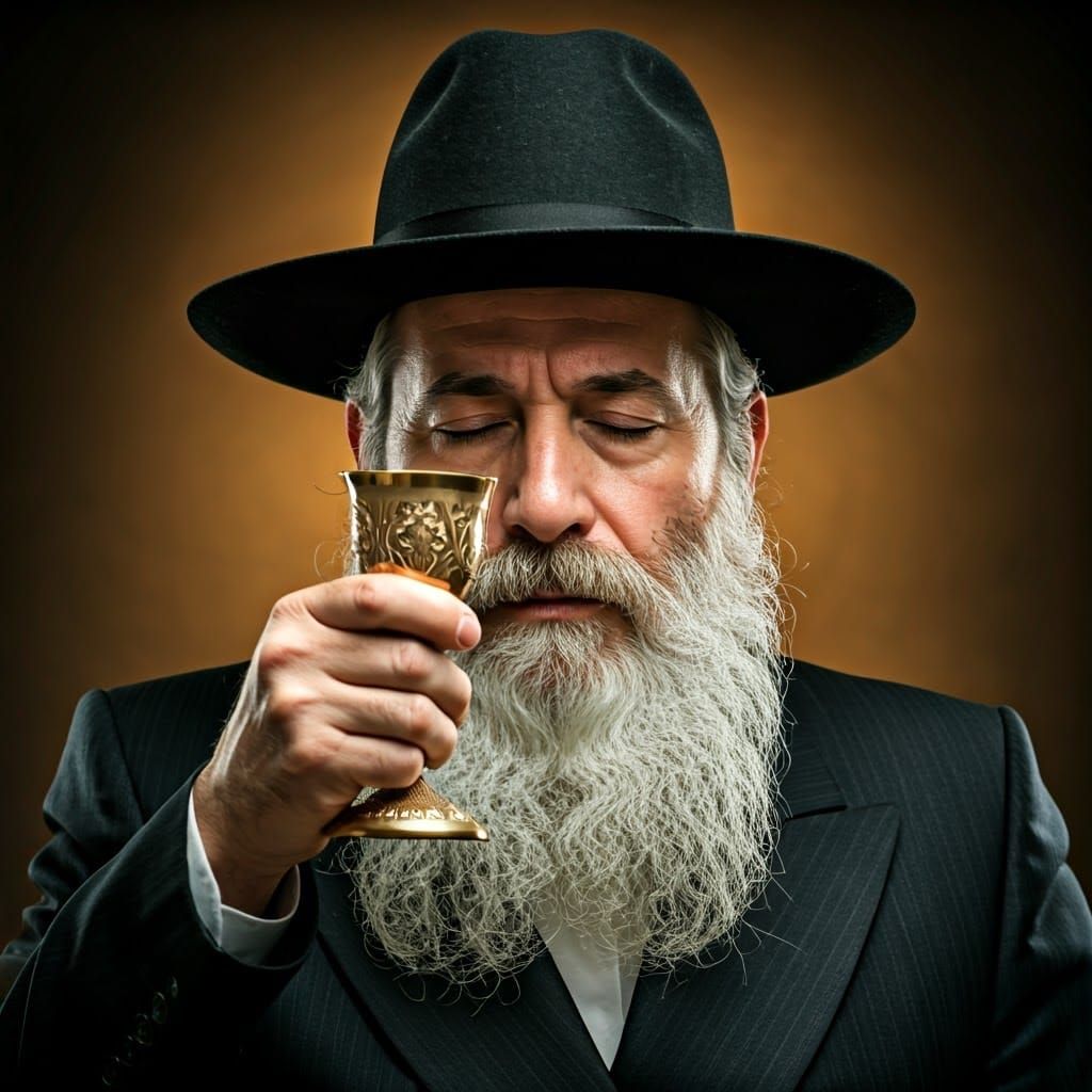 Devout Hasidic Man Reciting Kiddush Blessing