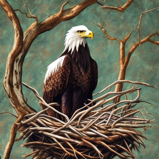 Hyperrealistic Eagle in Nest Splash Art