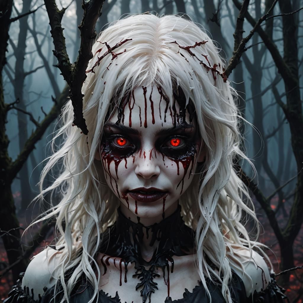 Eerie Girl in Dark Forest: Fantasy Concept Art