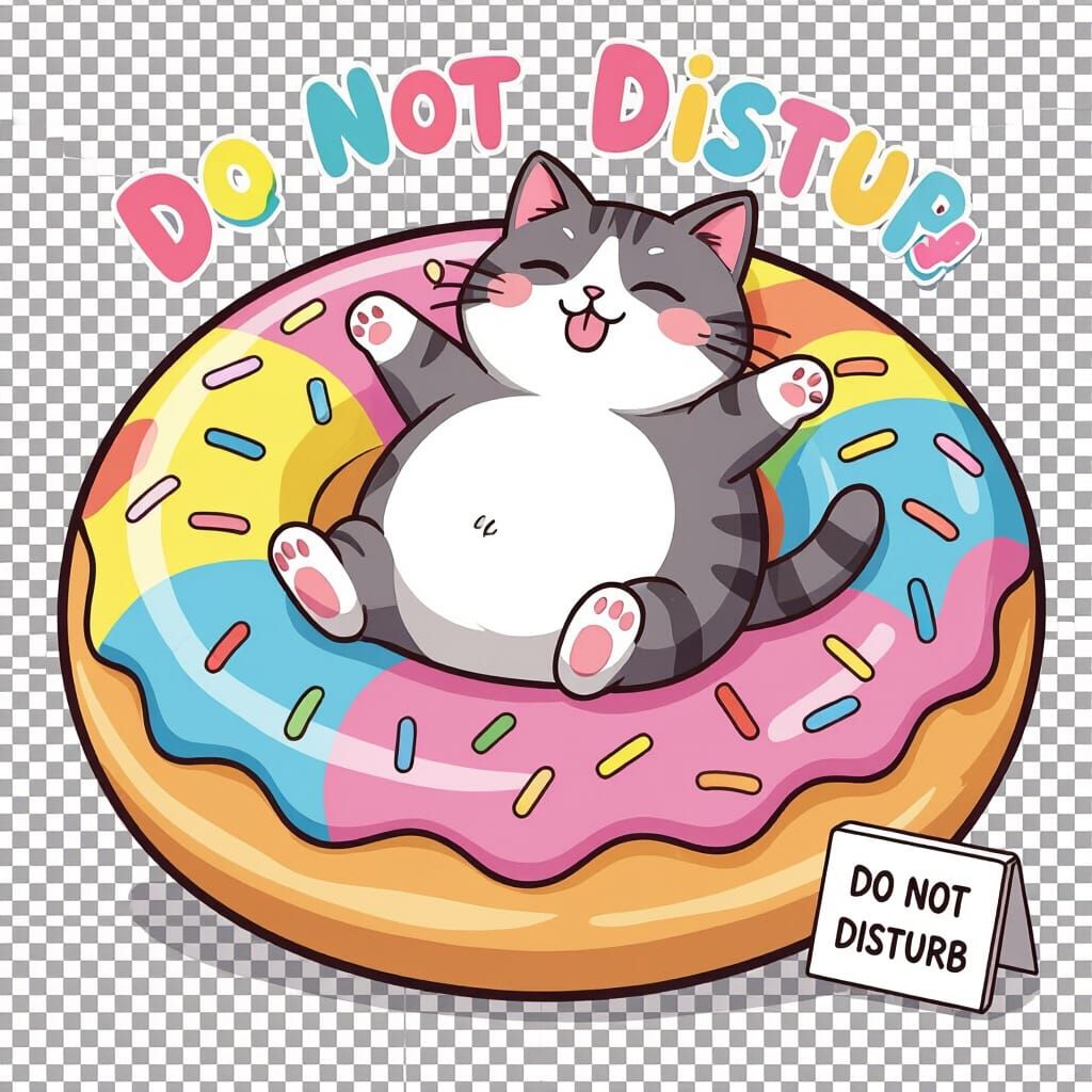Kawaii Cat Napping on Donut in Pop Art Style
