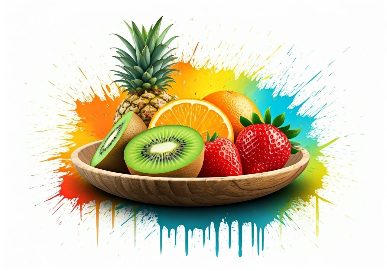 Polychromatic Fruits in Graffiti Art Style