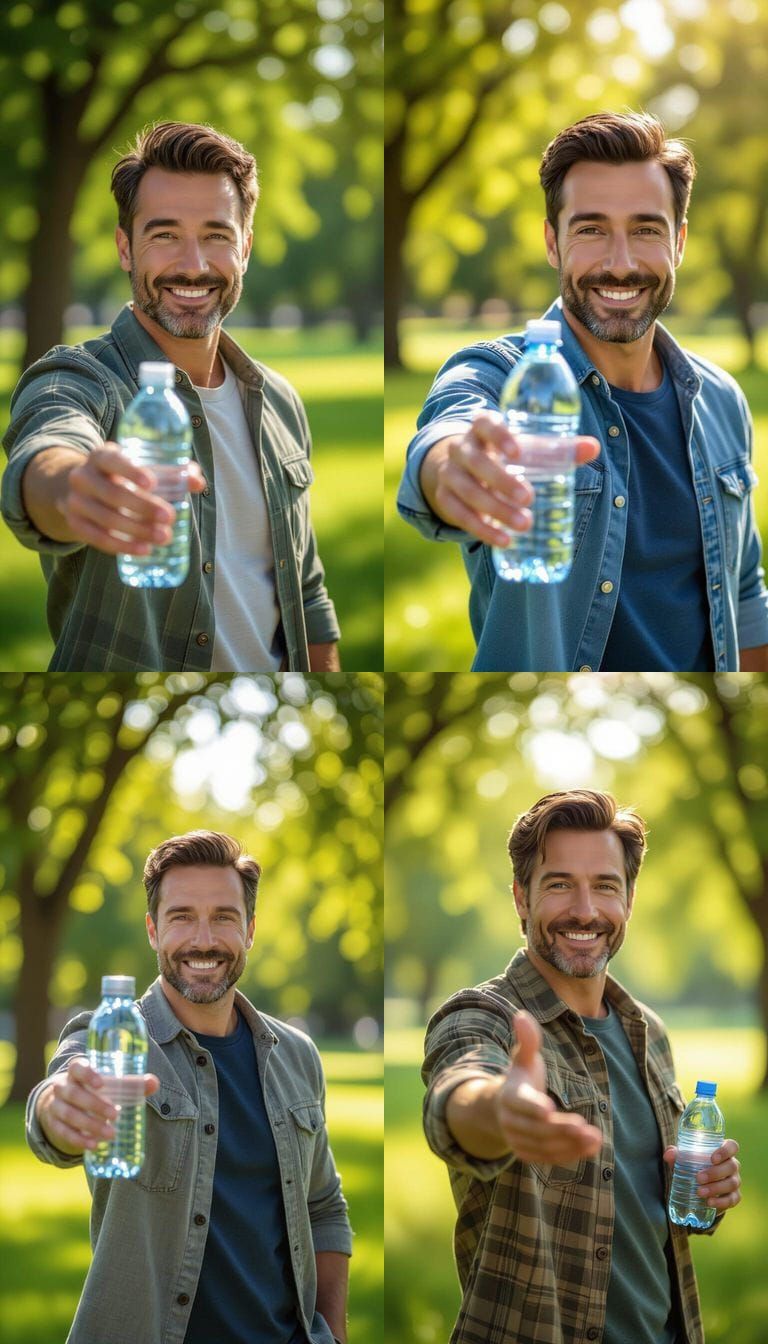 Happy Man Holds Water Bottle in Sunny Park