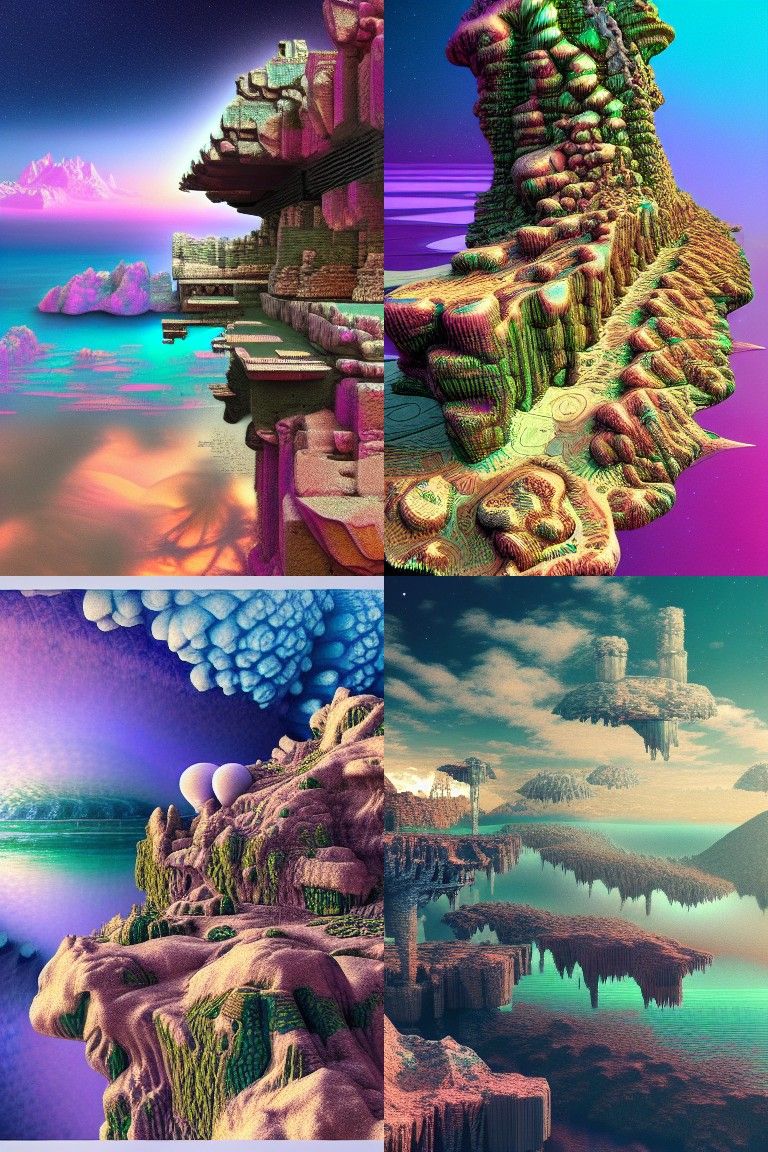 Vaporwave Mandelbulb Landscape in Mixed Media Collage
