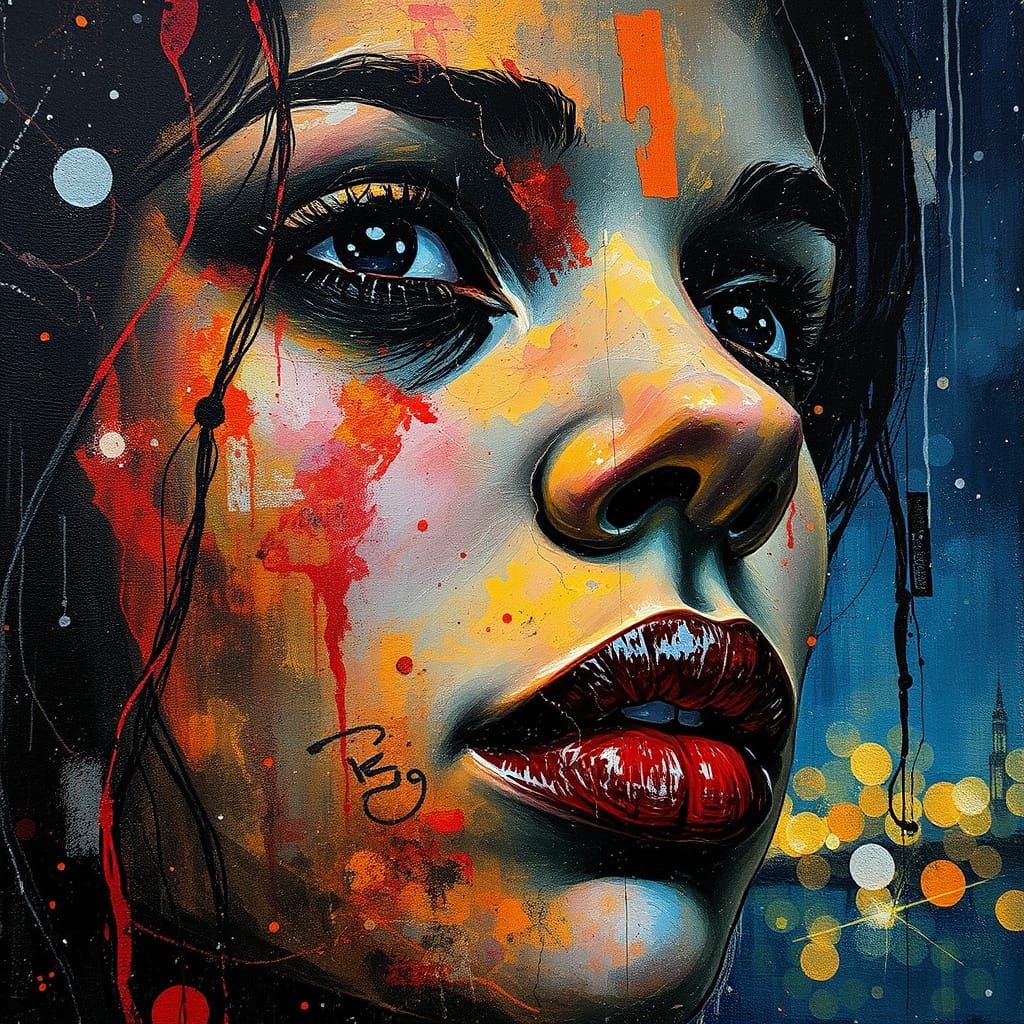 Ethereal Portrait in a Distressed, Cosmic Nightscape