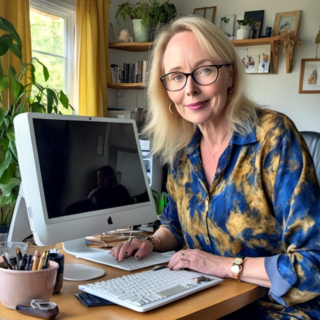 Beautiful Transwoman Working: Inkwell Line Art