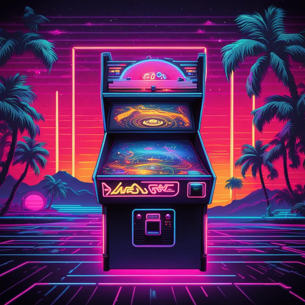 80s Synthwave Pinball Machine with Neon Lights