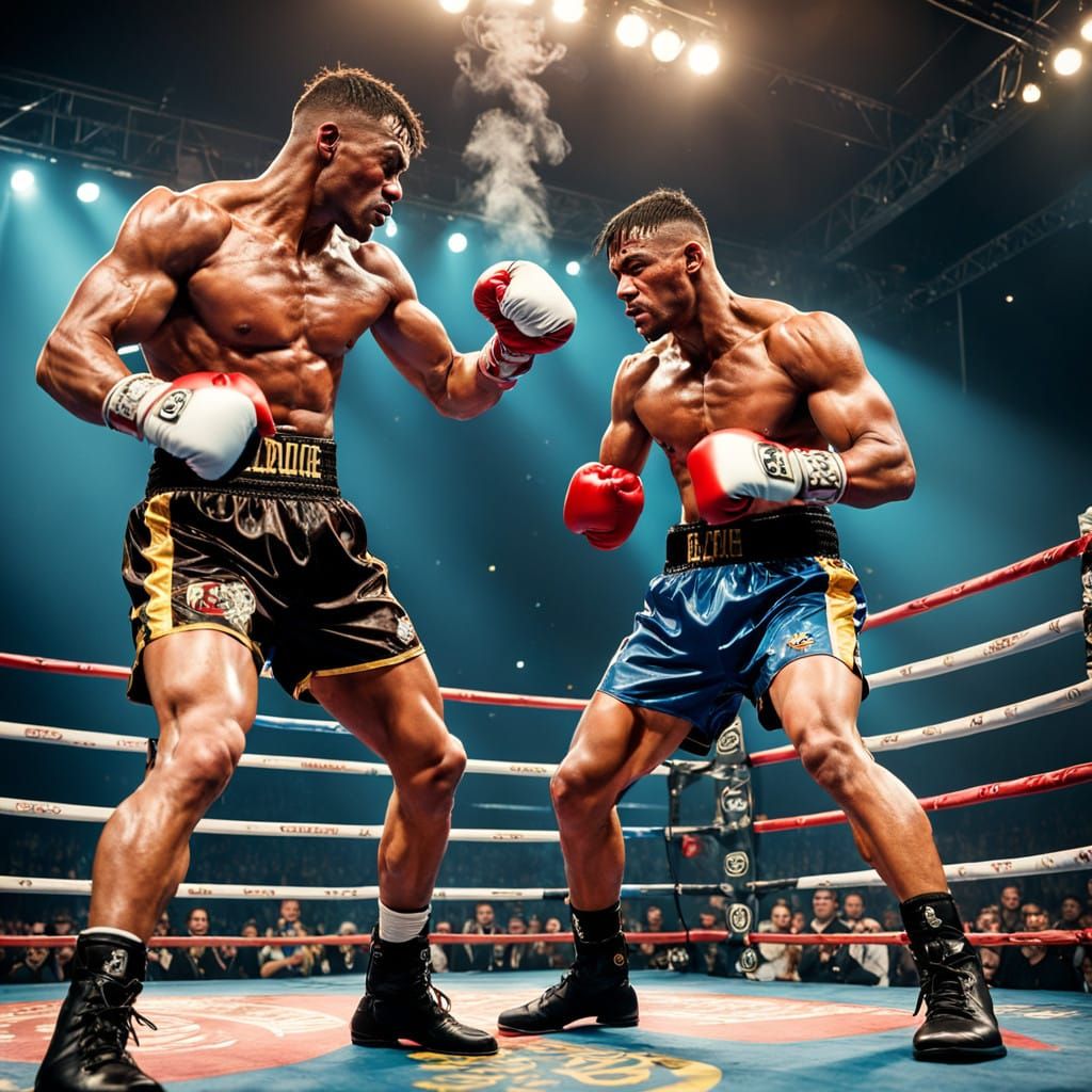 Muscular Boxers Clash in a Smoky Boxing Ring