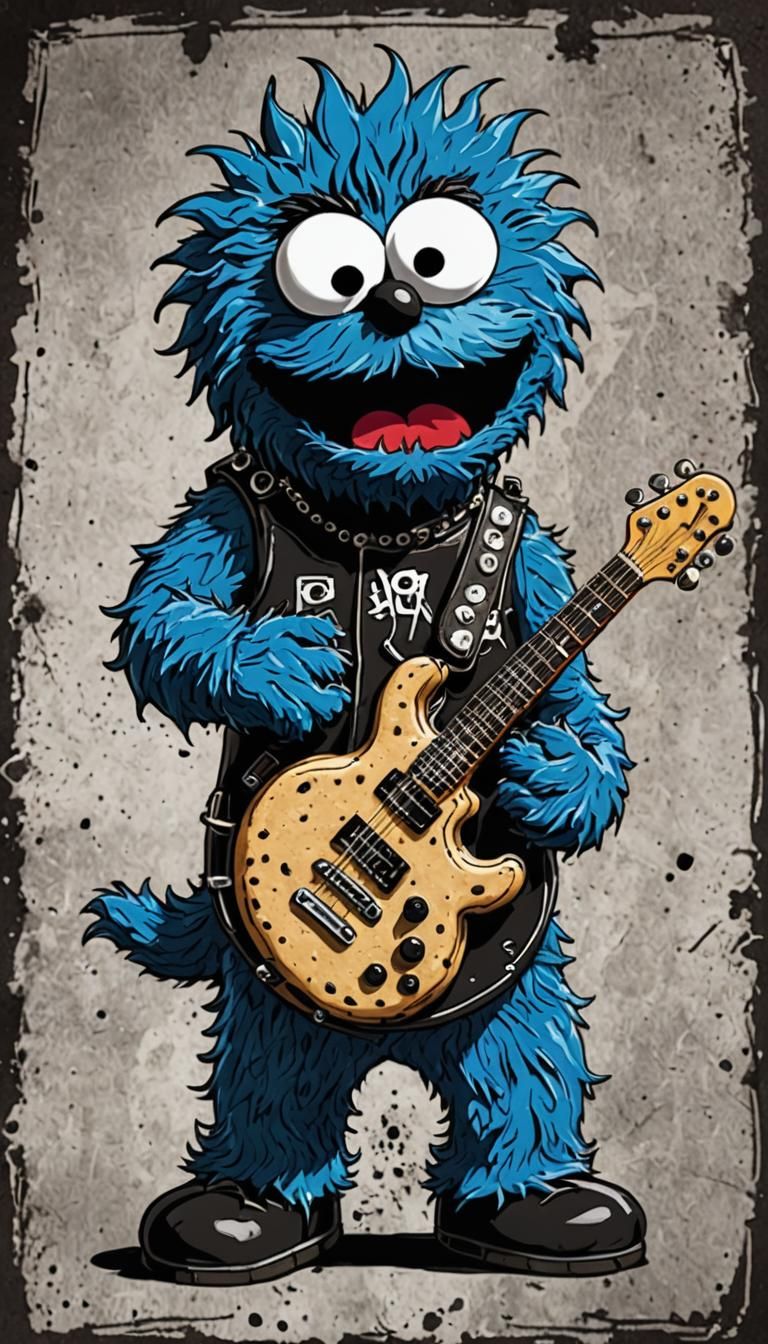 Punk Rock Cookie Monster Illustration