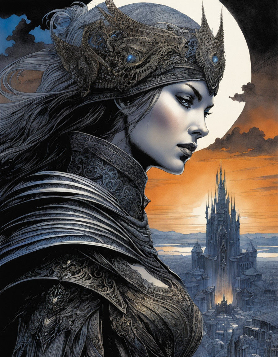 Dark Fantasy Sorceress Unveiled Under Twilight Skies