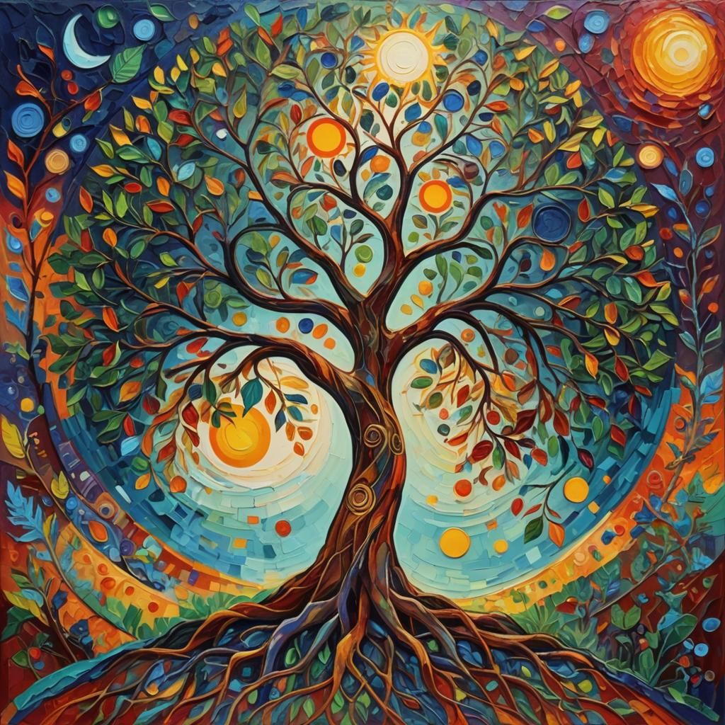 Psychedelic Tree of Life in Expressionist Oil Painting