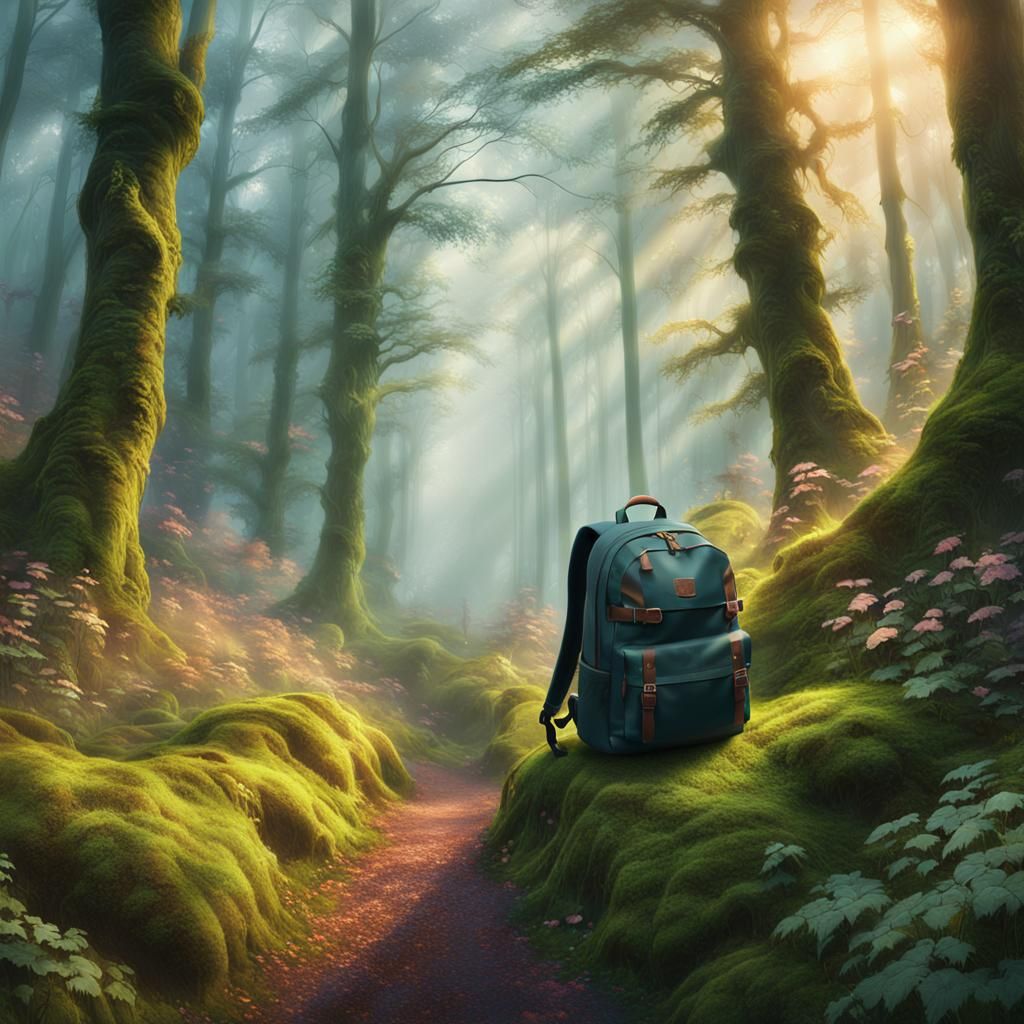 Laptop in Misty Forest: A Digital Painting