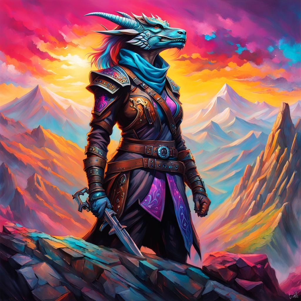 Gemstone Dragonborn Gunslinger in Graffiti Art Style