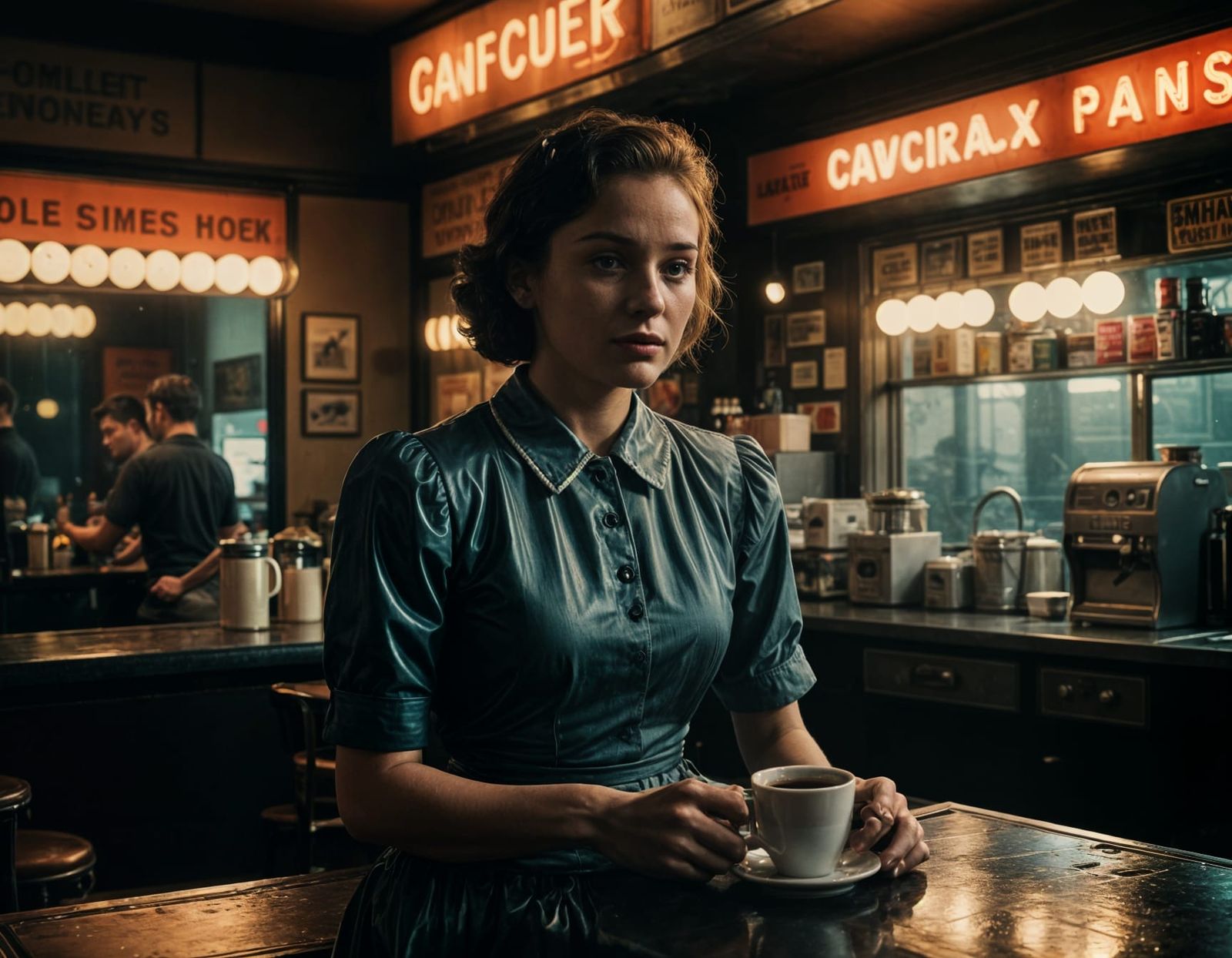 Midnight Diner: Neon Reflections in a 1950s Scene