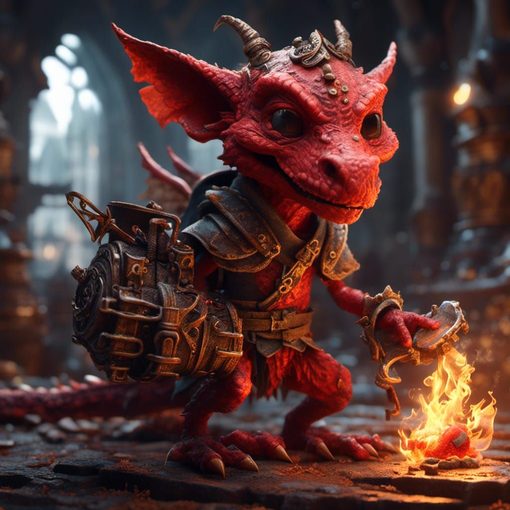 Red Kobold Dragon Artificer Working with Fire