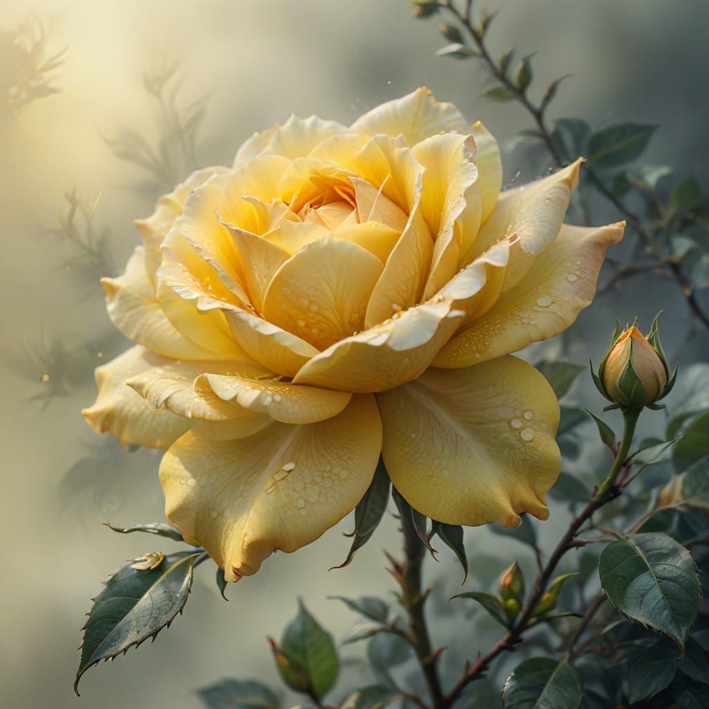 Ethereal Yellow Rose Blossom in Mist