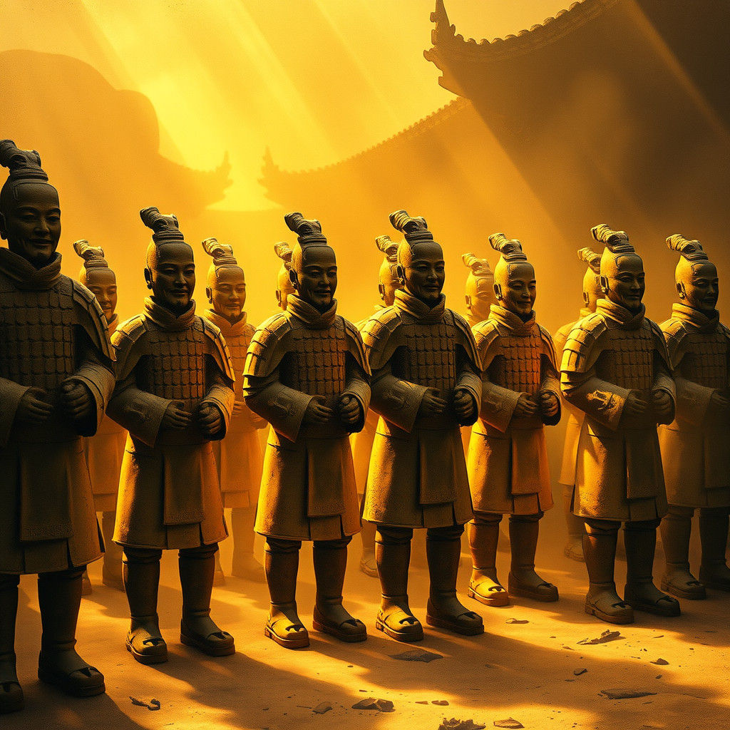 Terracotta Warriors Guarding Dragon Kingdom in Alcohol Ink