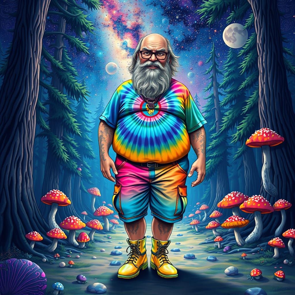 Psychedelic Forest Wanderer in Visionary Art Style