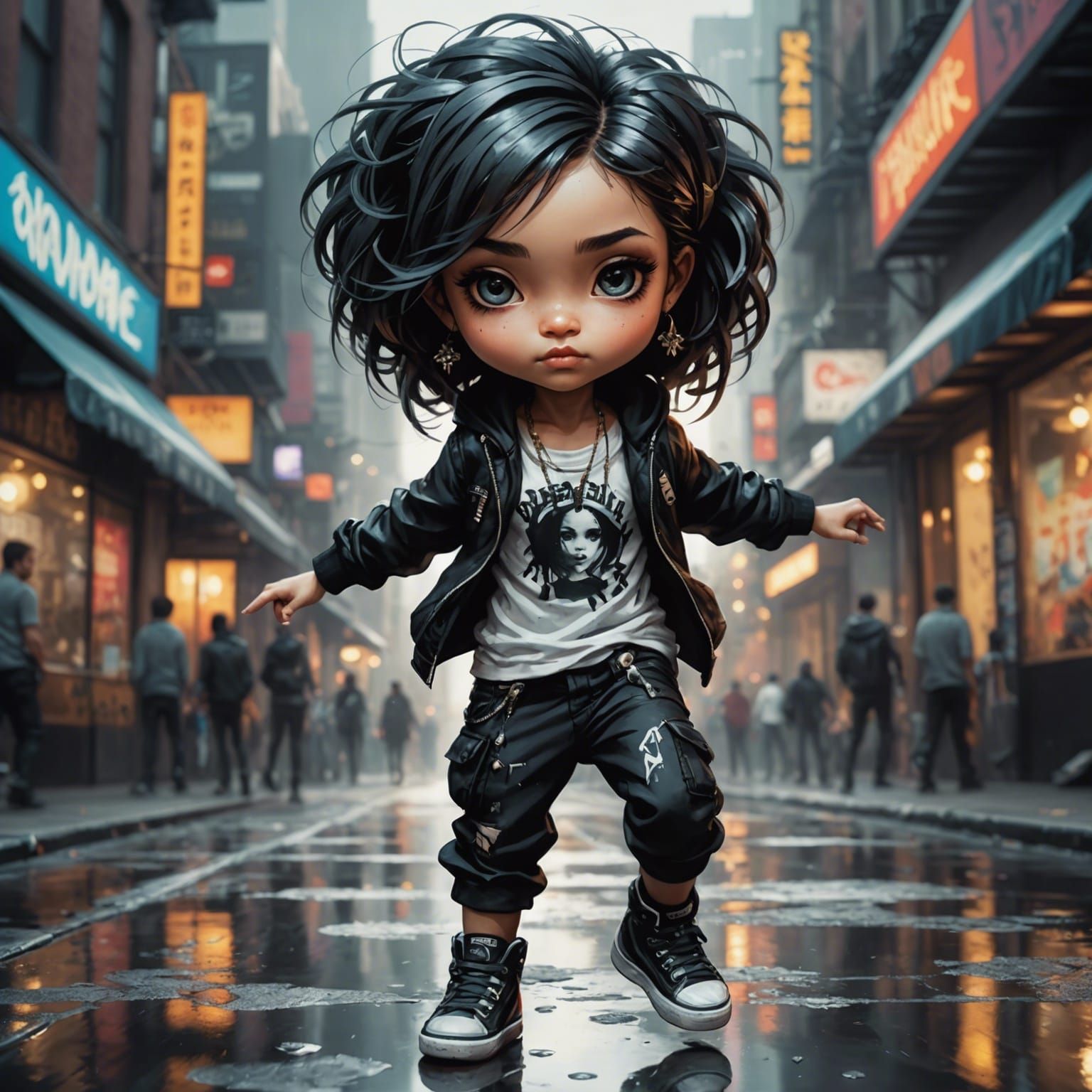 Expressive Chibi Street Dancer in Emo Punk Style