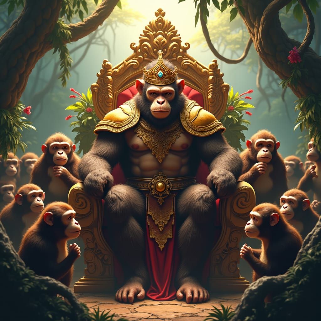 Regal Monkey King on Jungle Throne