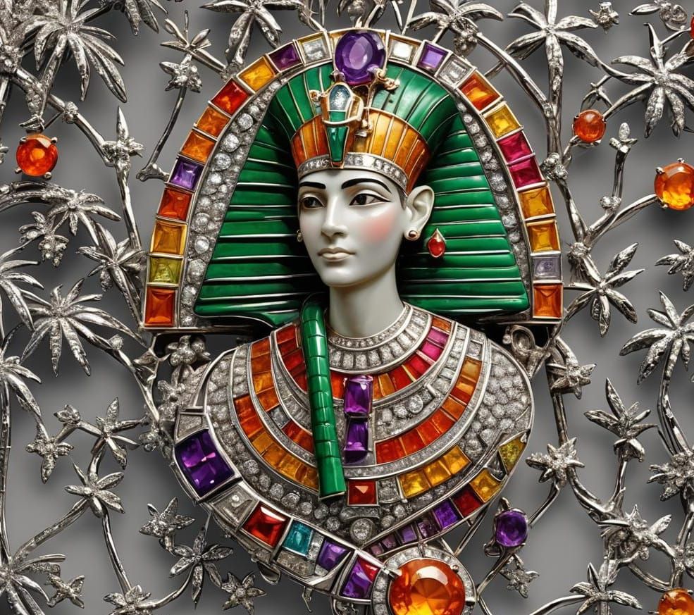 Royal Egyptian Pharaoh Brooch with Precious Gems