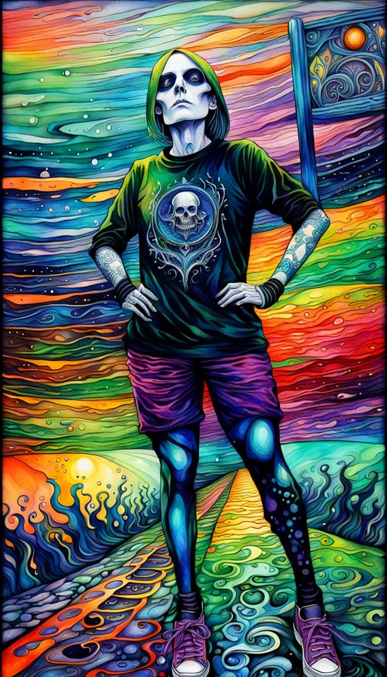 Ethereal Gothic Scene in Vibrant Watercolor